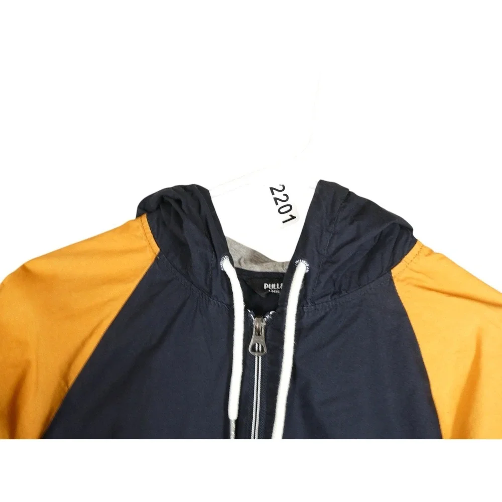 Pull&Bear Men Lightweight Cotton Hooded Jacket Size M Drawstring Zip‎ Colorblock